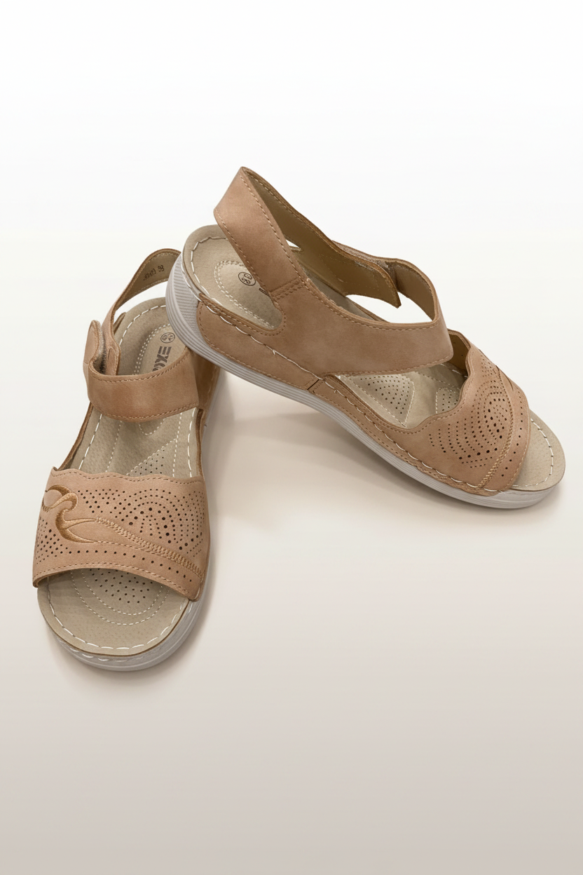 Women's Comfort Velcro Sandals - Beige pair