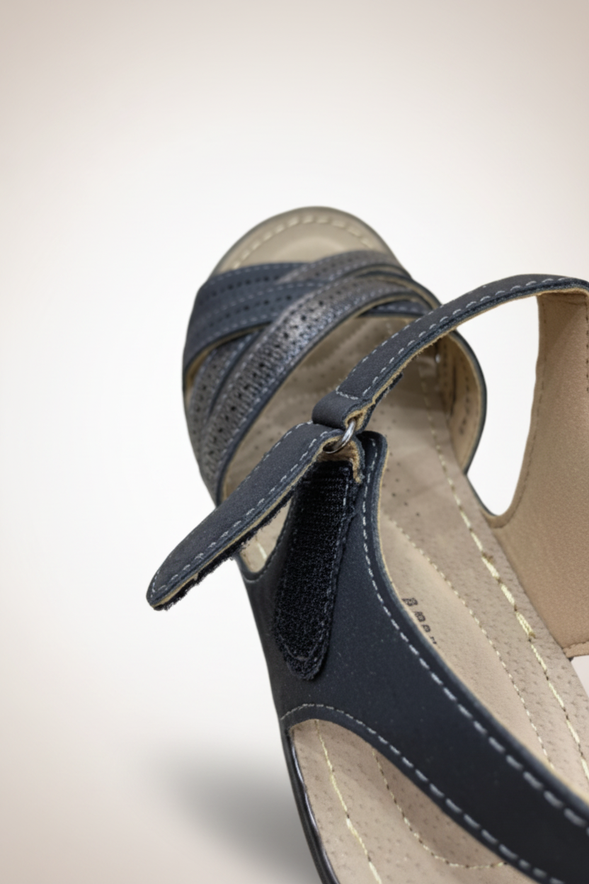 Women's Cross-Strap Comfort Sandals - Black close-up