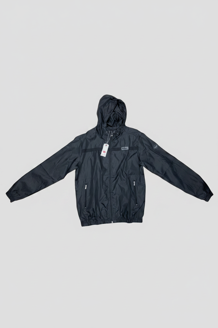 Lee Cooper Men's Hooded Windbreaker Jacket - Black front